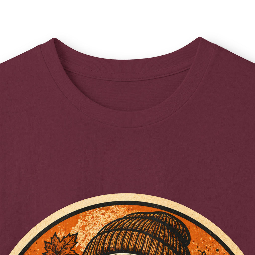 Skull Beanie Holding Coffee Long Sleeve Tee | Autumn Floral Circle