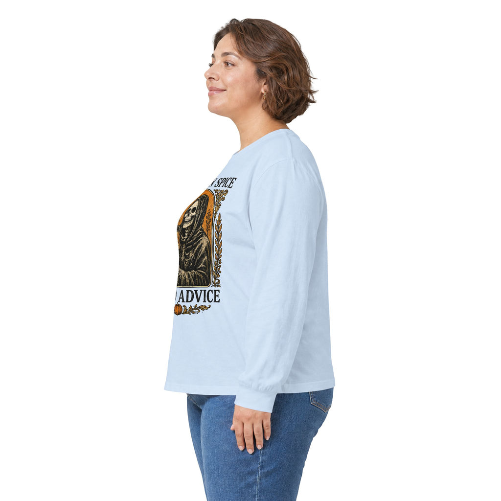 Pumpkin Spice & Bad Advice Long Sleeve Tee | Skeleton Coffee Autumn