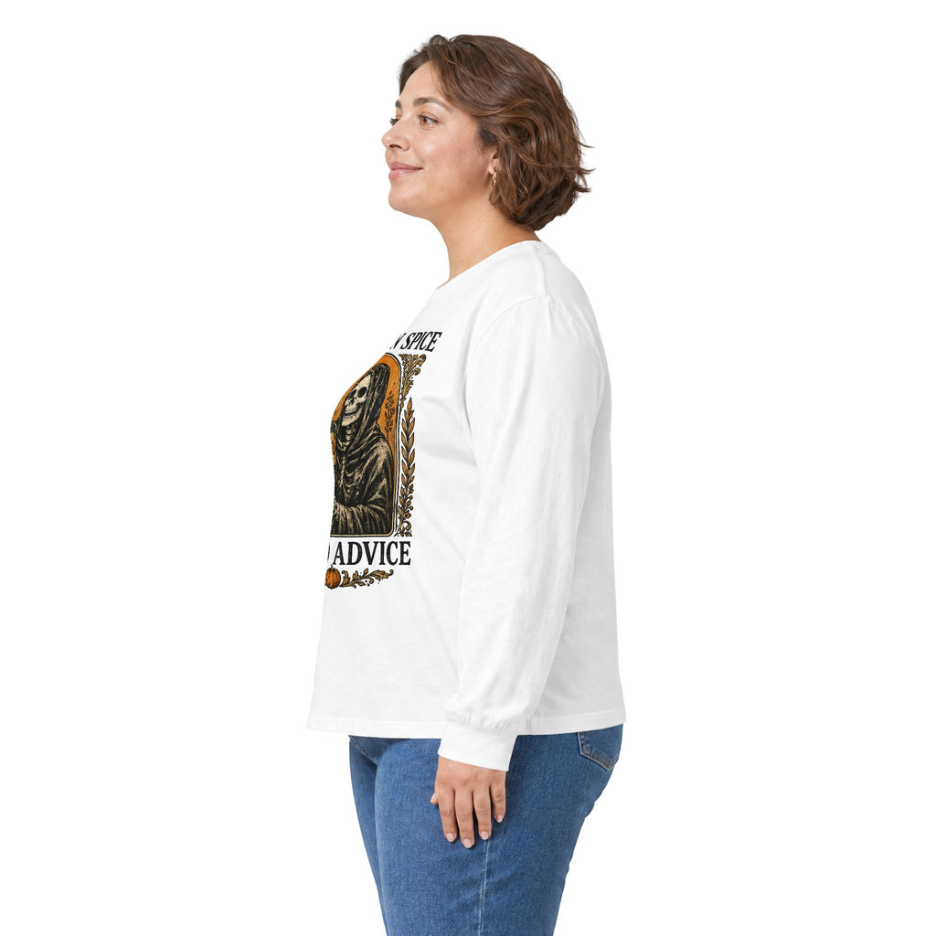 Pumpkin Spice & Bad Advice Long Sleeve Tee | Skeleton Coffee Autumn