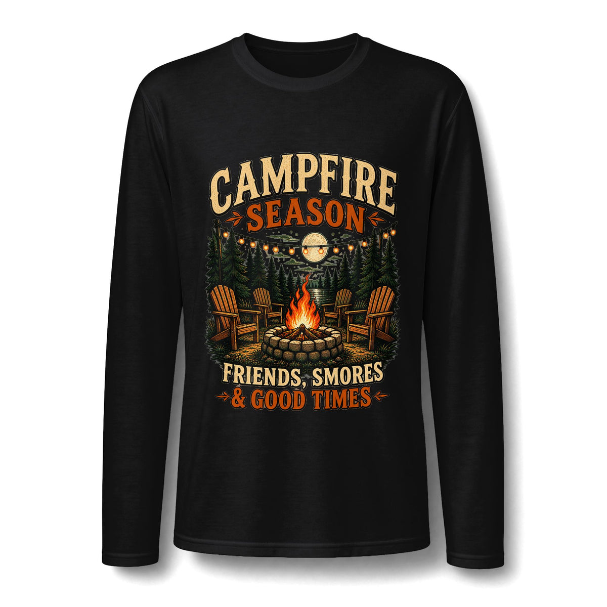 Campfire Season Long Sleeve Tee — "Campfire Season: Friends, S'mores & Good Times"