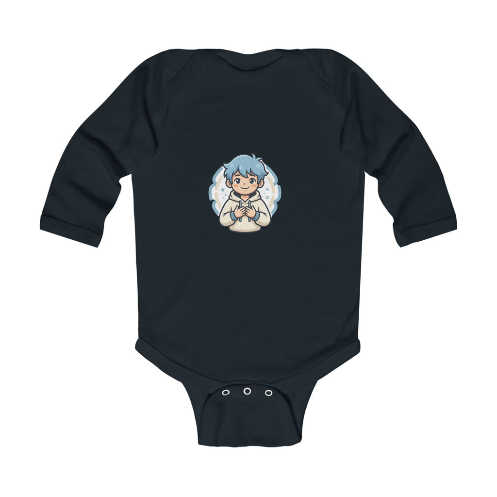 Infant Bodysuit — Cute Blue-Haired Angel Baby Graphic Long Sleeve Onesie