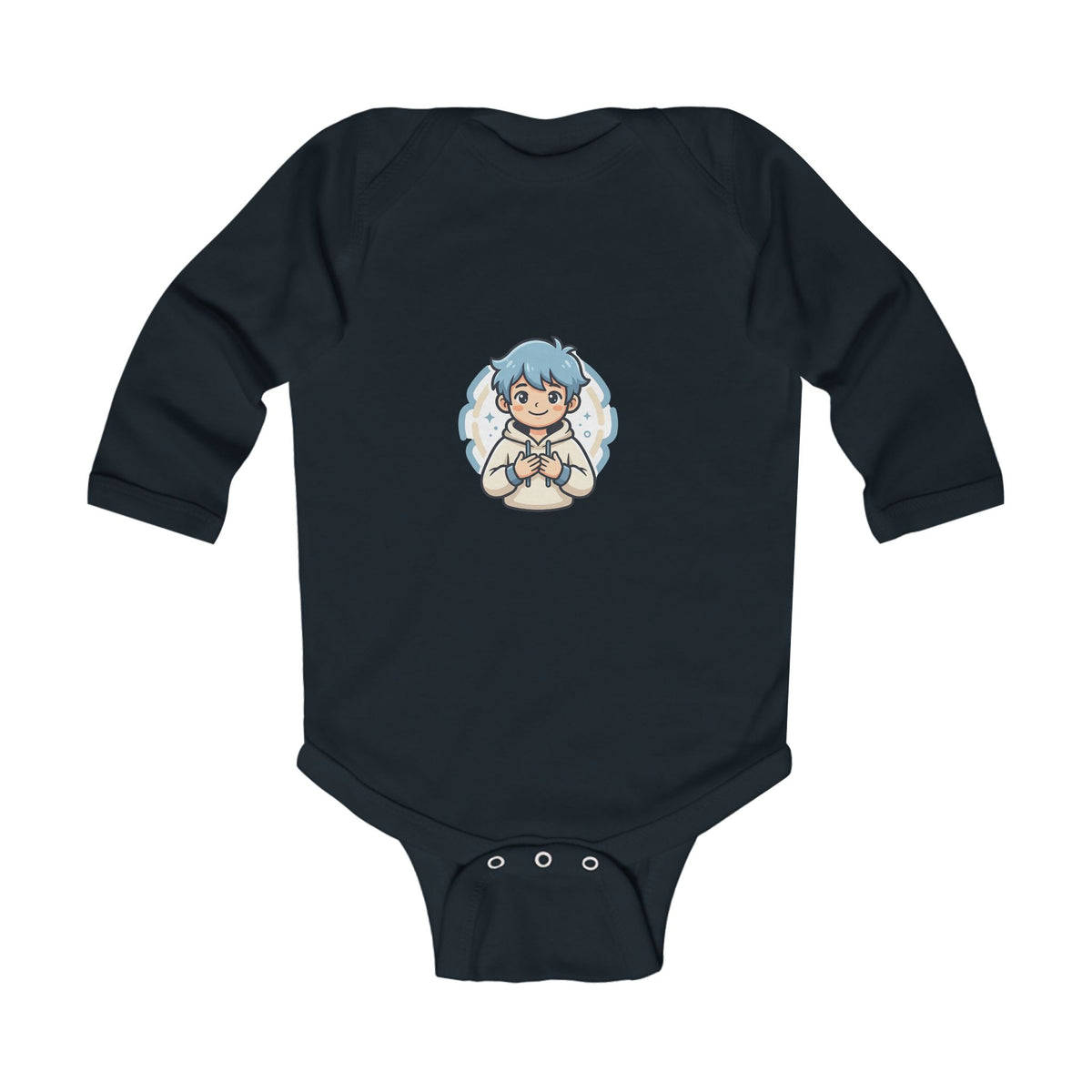 Infant Bodysuit — Cute Blue-Haired Angel Baby Graphic Long Sleeve Onesie