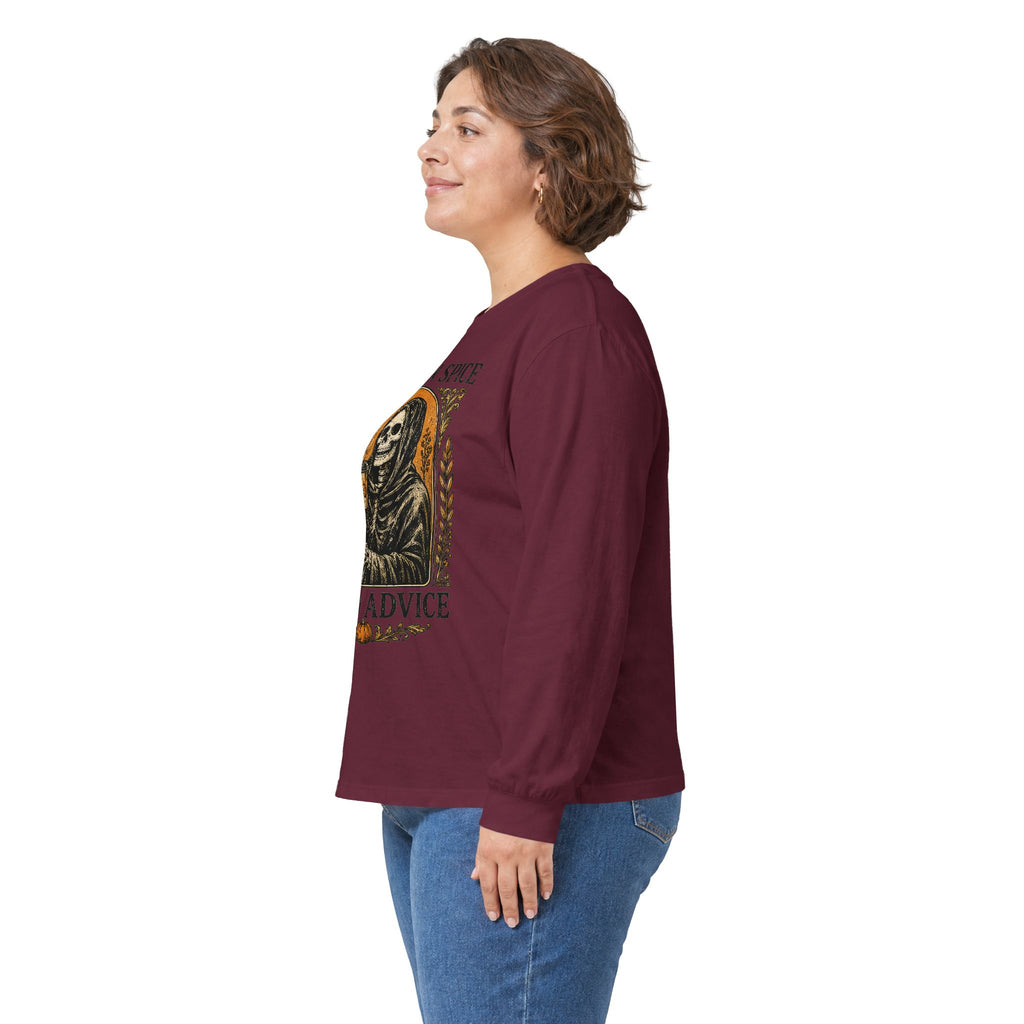 Pumpkin Spice & Bad Advice Long Sleeve Tee | Skeleton Coffee Autumn