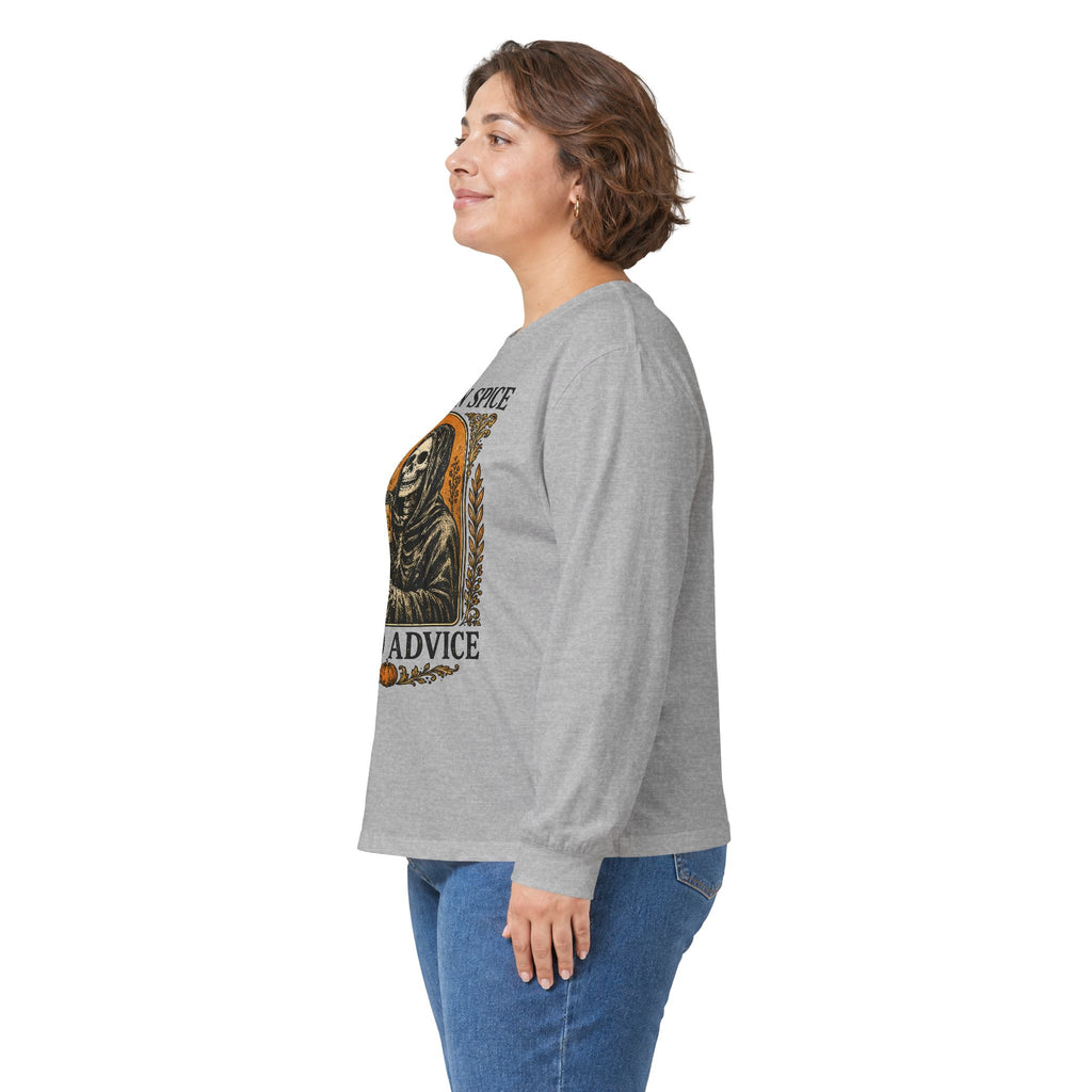 Pumpkin Spice & Bad Advice Long Sleeve Tee | Skeleton Coffee Autumn