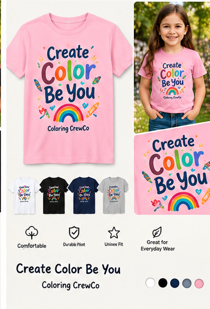Create Color Be You Coloring CrewCo shirt lifestyle and product mockup