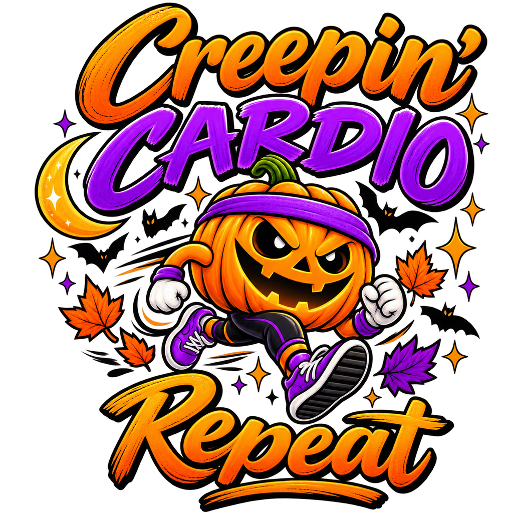 Creepin Cardio Repeat running pumpkin Halloween print design
