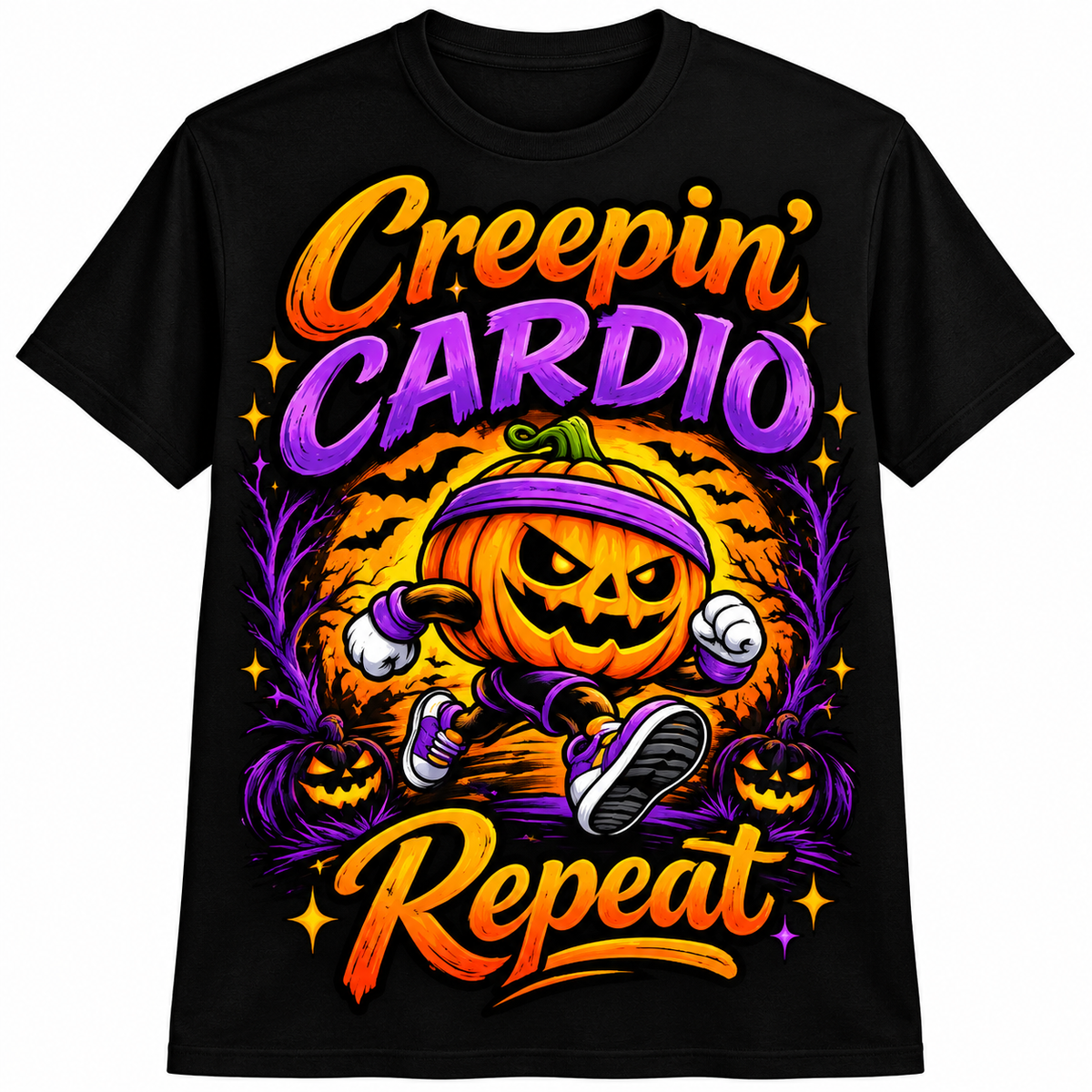Creepin Cardio Repeat Halloween pumpkin fitness T-shirt