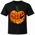 Pumpkin Melt original jack-o-lantern graphic on black T-shirt